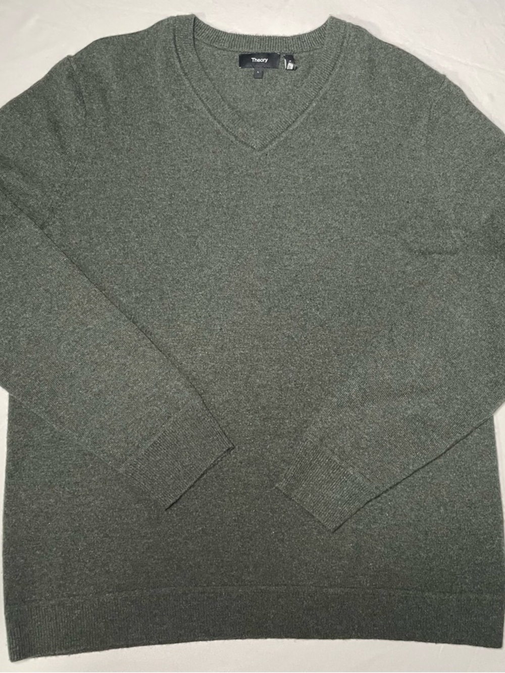 Theory Sweater Mens Large Green Cotton Cashmere V-Neck Long Sleeve Shirt